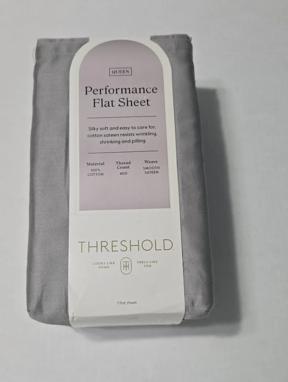 THRESHOLD Performance Flat Sheet-400 thread count-100% Sateen Cotton- NEW